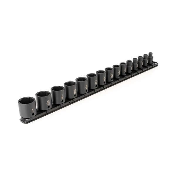 Tekton 3/8 Inch Drive 6-Point Impact Socket Set with Rail, 15-Piece (1/4-1 in.) SID91104